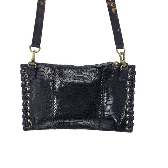 Y2K Sharif Black Faux Snake Wristlet Clutch Bag Baguette Grommet Baddie Biker - Picture 2 of 12